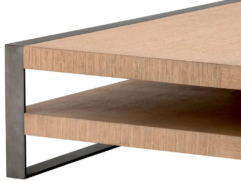 Casa Padrino Luxus Couchtisch Naturfarben / Bronze 150 x 150 x H. 42,5 cm - Quadratischer Wohnzimmertisch - Wohnzimmer Möbel - Massivholz Möbel - Luxus Möbel - Luxus Einrichtung