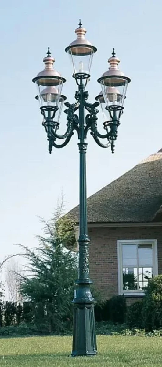 Casa Padrino Jugendstil Gartenlaterne Grün / Kupfer Ø 147 x H. 450 cm - Prunkvolle Aluminium Stehleuchte - Riesige Gartenleuchte - Nostalgische Garten Beleuchtung