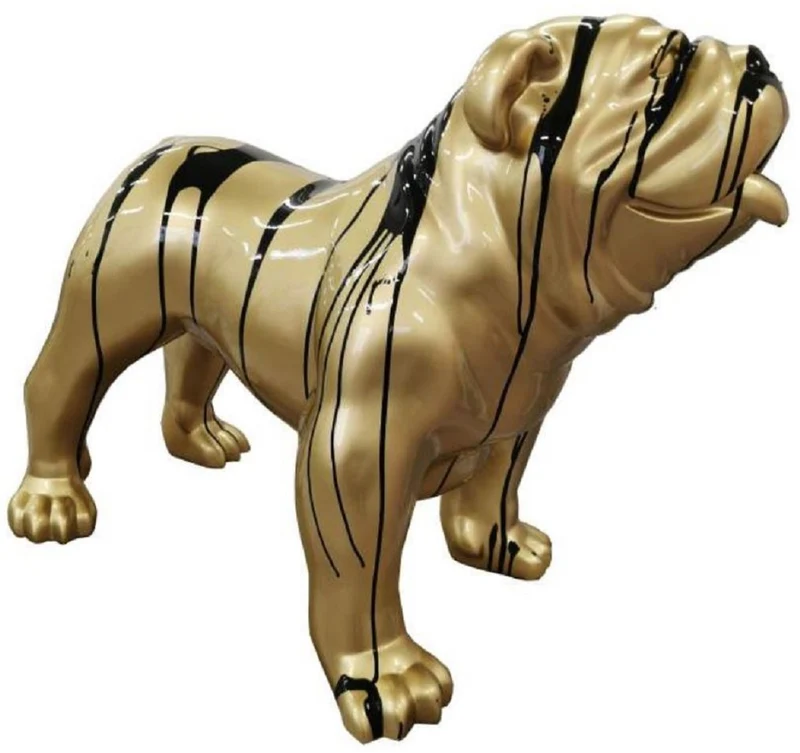 Casa Padrino Designer Deko Figur Hund Bulldogge Gold / Schwarz 90 x H. 74 cm - Wetterbeständige Deko Skulptur - Wohnzimmer Deko - Garten Deko - Designer Deko Tierfigur
