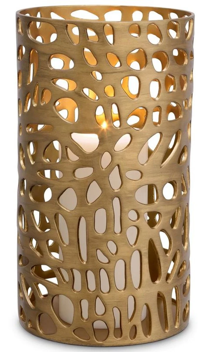 Casa Padrino Designer Windlicht / Kerzenleuchter Messing Finish ø 23 x H. 41,5 cm - Luxus Windlicht