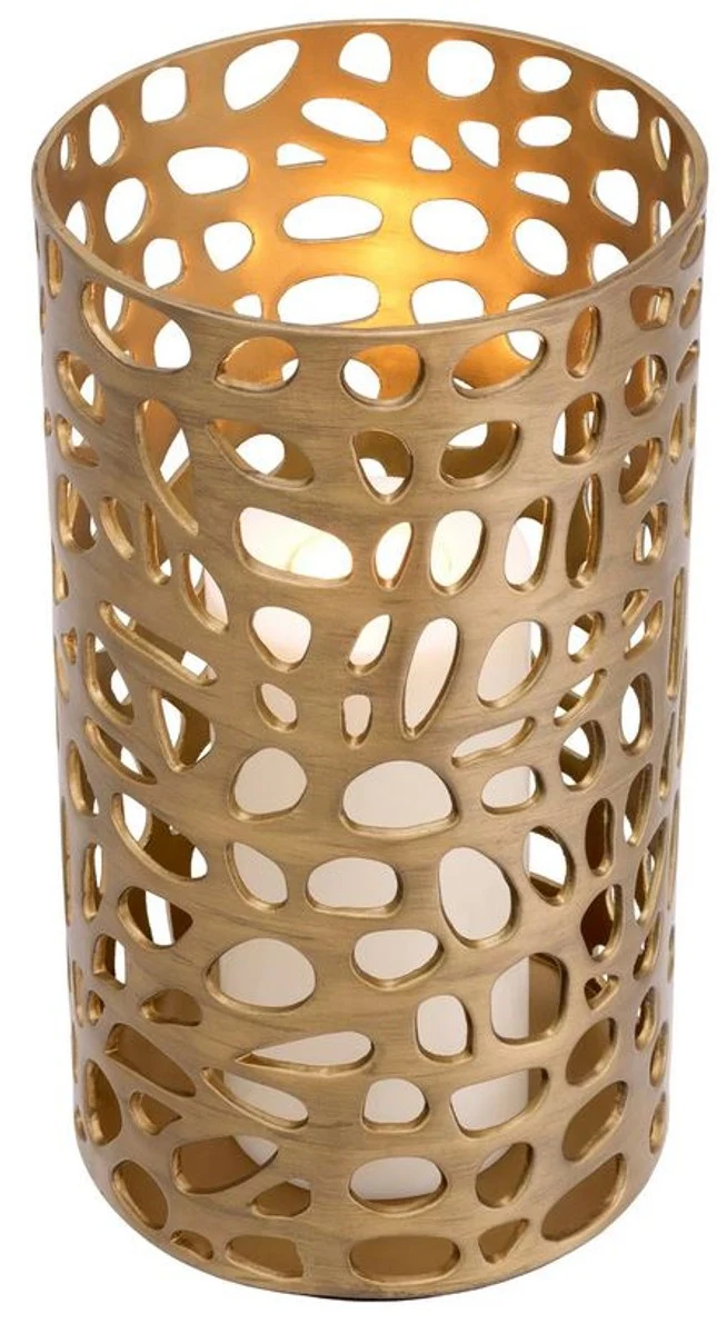 Casa Padrino Designer Windlicht / Kerzenleuchter Messing Finish ø 23 x H. 41,5 cm - Luxus Windlicht