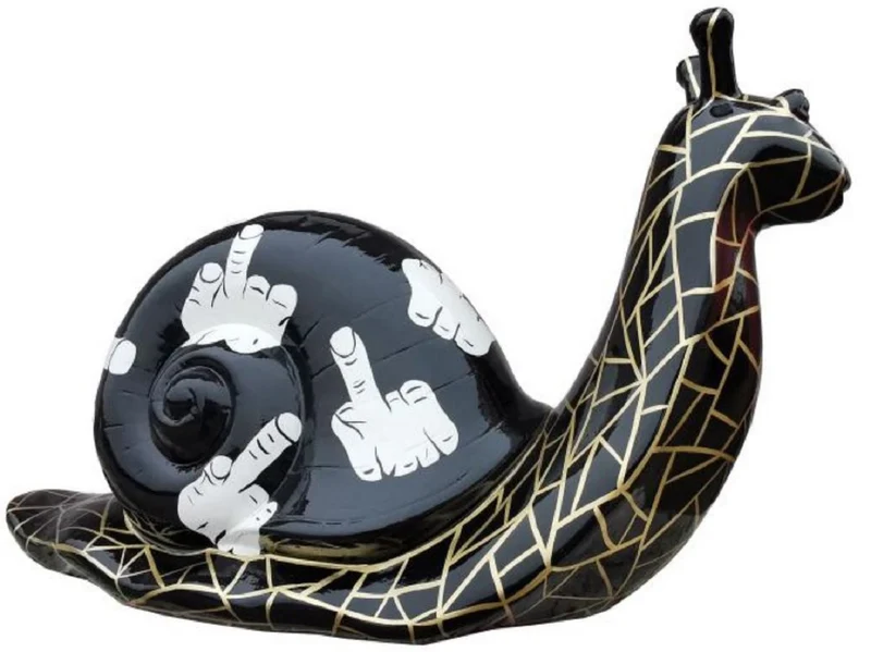Casa Padrino Luxus Designer Deko Skulptur Schnecke Schwarz / Weiß / Gold 100 x H. 50 cm - Große Deko Figur - XXL Deko Skulptur - XXL Deko Figur - Wohnzimmer Deko - Garten Deko - Luxus XXL Figuren