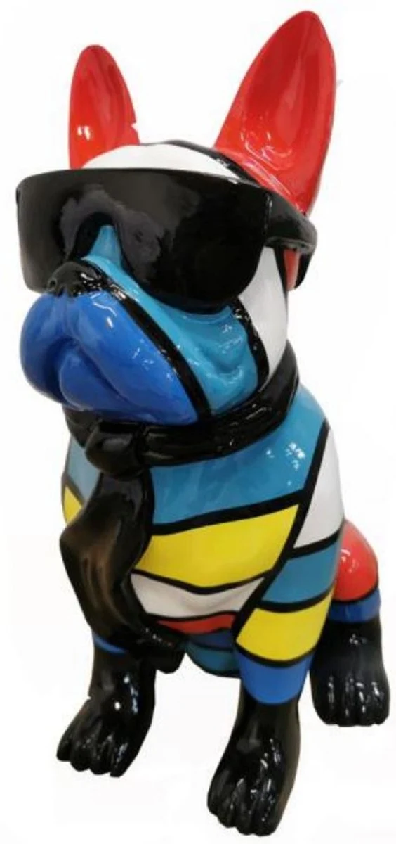 Casa Padrino Luxus Deko Skulptur Hund Bulldogge Mehrfarbig / Schwarz H. 120 cm - Große Deko Figur - XXL Deko Skulptur - XXL Deko Figur - Wohnzimmer Deko - Garten Deko - Luxus Deko XXL Figuren