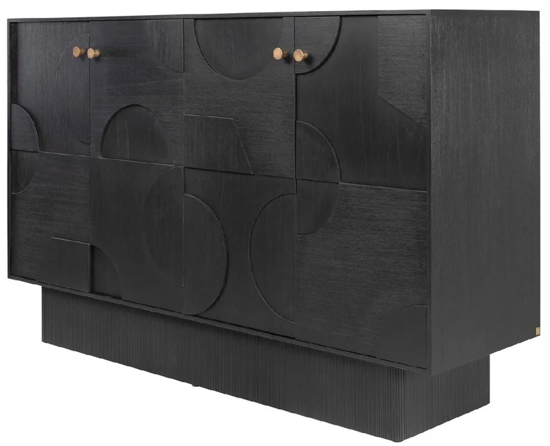 Casa Padrino Luxus Designer Sideboard Schwarz 172,5 x 50 x H. 107,5 cm - Massivholz Schrank mit 4 Türen - Schlafzimmer Schrank - Wohnzimmer Schrank - Büro Schrank - Luxus Möbel