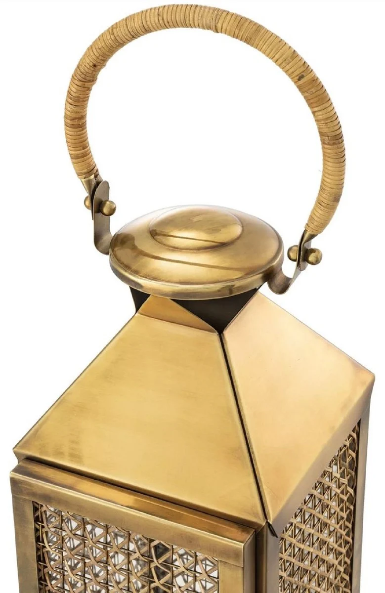 Casa Padrino Luxus Kerzenleuchter Vintage Messing 18,5 x 20 x H. 67 cm - Edelstahl Laterne mit Tragegriff - Gastronomie Accessoires - Restaurant Accessoires - Hotel Accessoires - Deko Accessoires