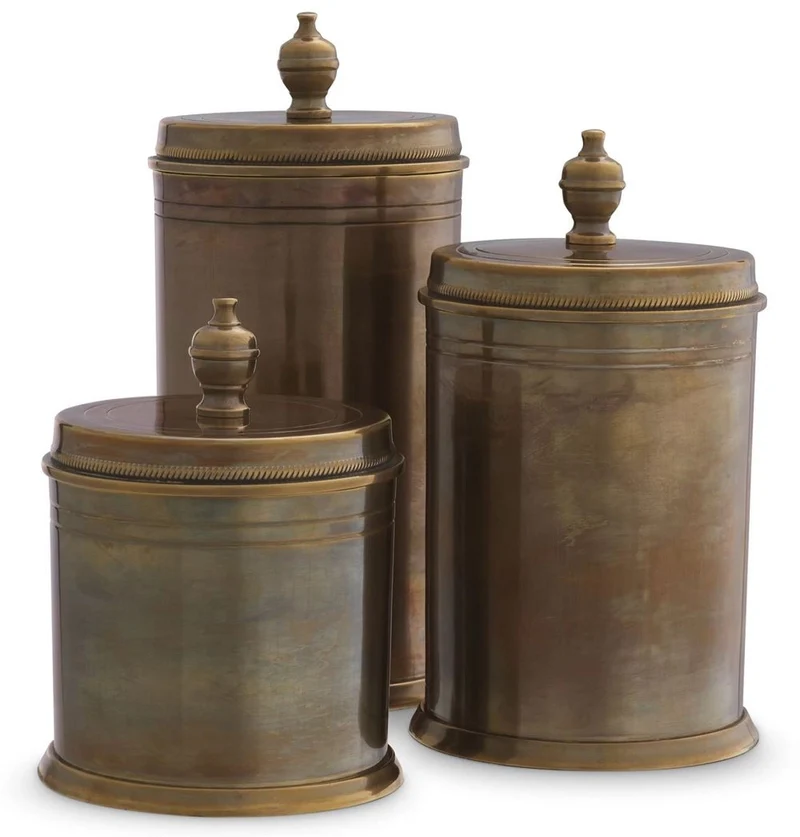 Casa Padrino Luxus Keksdosen 3er Set Vintage Messing - Runde Messing Aufbewahrungsdosen mit Deckel - Luxus Accessoires - Esszimmer Accessoires - Hotel & Restaurant Accessoires