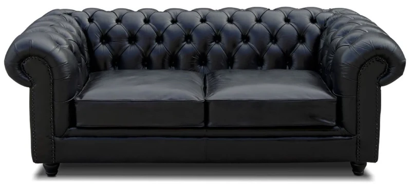 Casa Padrino Luxus Chesterfield Leder Sofa Vintage Schwarz 200 x 100 x H. 80 cm - Echtleder Wohnzimmer Sofa - Wohnzimmer Möbel - Chesterfield Möbel - Luxus Möbel - Luxus Wohnzimmer Einrichtung