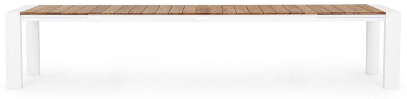 Casa Padrino Luxus Gartentisch Naturfarben / Weiß 253-384 x 110 x H. 75 cm - Ausziehbarer Garten Esstisch mit Teakholz Tischplatte und Aluminium Beinen - Luxus Garten & Terrassen Möbel