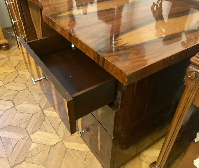 Casa Padrino Art Deco Schreibtisch Braun 180 x 90 x H. 81 cm - Massivholz Bürotisch - Computertisch - Büro Möbel - Luxus Möbel - Massivholz Möbel - Luxus Einrichtung - Büro Einrichtung
