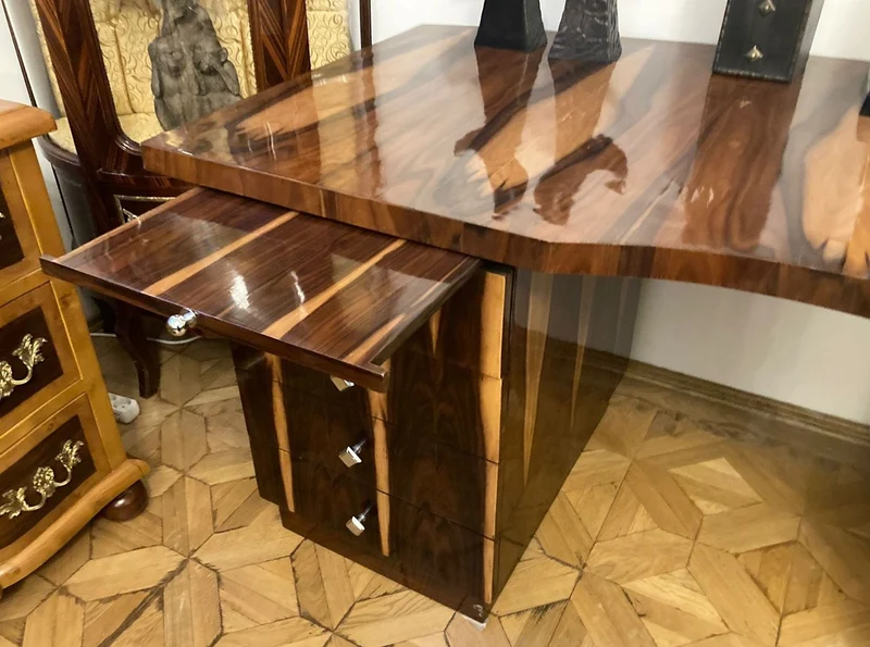 Casa Padrino Art Deco Schreibtisch Braun 180 x 90 x H. 81 cm - Massivholz Bürotisch - Computertisch - Büro Möbel - Luxus Möbel - Massivholz Möbel - Luxus Einrichtung - Büro Einrichtung