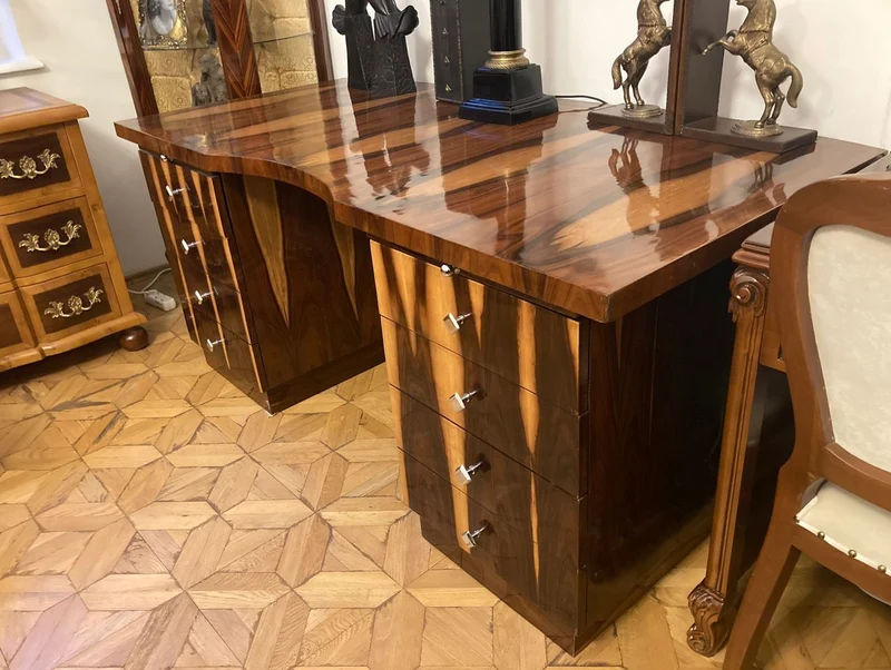 Casa Padrino Art Deco Schreibtisch Braun 180 x 90 x H. 81 cm - Massivholz Bürotisch - Computertisch - Büro Möbel - Luxus Möbel - Massivholz Möbel - Luxus Einrichtung - Büro Einrichtung