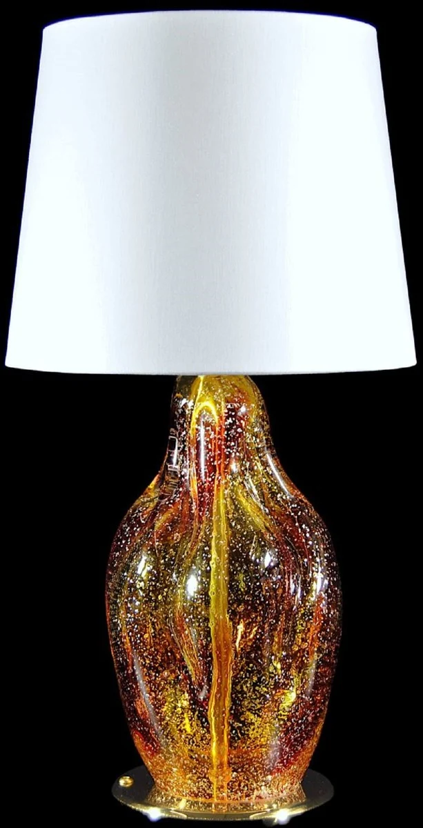 Casa Padrino Luxus Tischleuchte Rot / Gelb / Silber / Weiß Ø 20 x H. 40 cm - Glas Schreibtischleuchte mit rundem Lampenschirm - Glas Tischleuchten - Luxus Tischleuchten - Luxus Schreibtischleuchten