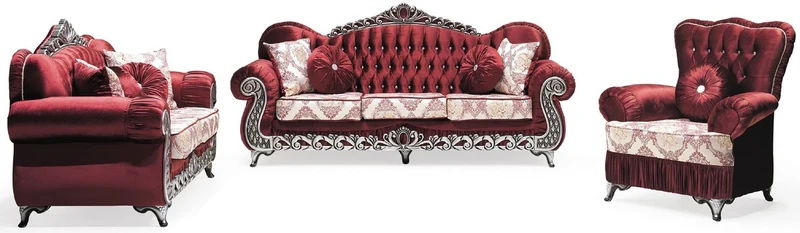 Casa Padrino Luxus Barock 2er Sofa Bordeauxrot / Creme / Silber - Prunkvolles Wohnzimmer Sofa mit Muster und Glitzersteinen - Wohnzimmer Möbel im Barockstil - Barock Möbel - Edel & Prunkvoll
