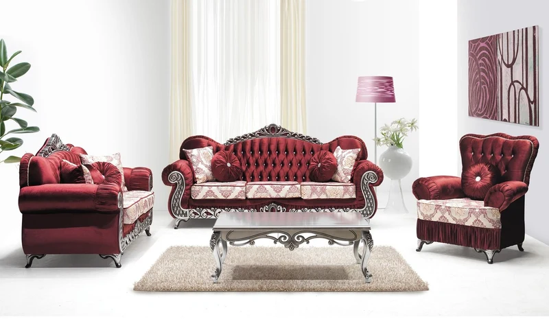 Casa Padrino Luxus Barock 2er Sofa Bordeauxrot / Creme / Silber - Prunkvolles Wohnzimmer Sofa mit Muster und Glitzersteinen - Wohnzimmer Möbel im Barockstil - Barock Möbel - Edel & Prunkvoll