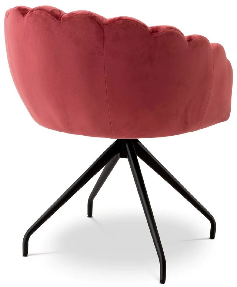 Casa Padrino Luxus Esszimmerstuhl Rot / Schwarz 65,5 x 64 x H. 78,5 cm - Drehstuhl mit edlem Samtsoff - Esszimmer Möbel - Luxus Möbel - Luxus Einrichtung - Esszimmer Einrichtung