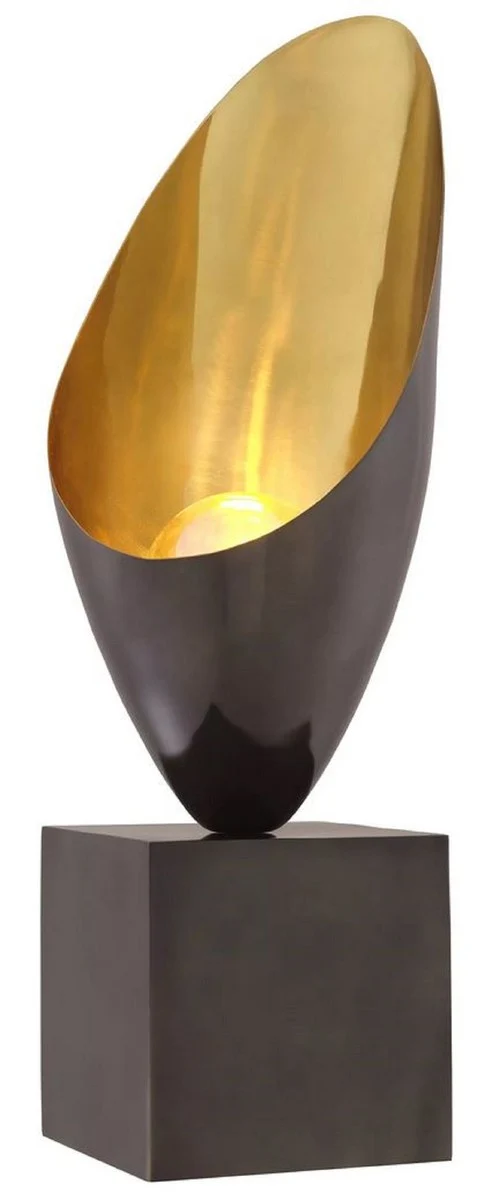Casa Padrino Luxus Designer Tischleuchte Rotguss / Gold / Schwarz 30 x H. 70,5 cm - Elegante Schreibtischleuchte mit Granitsockel - Luxus Leuchten - Luxus Möbel - Luxus Interior