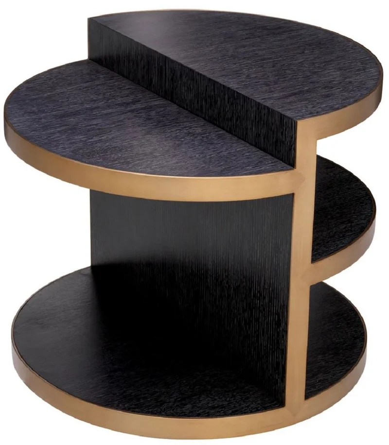 Casa Padrino Luxus Beistelltisch Schwarzgrau / Messing Ø 65 x H. 55,5 cm - Runder Wohnzimmer Massivholz Tisch - Wohnzimmer Möbel - Luxus Möbel - Luxus Kollektion