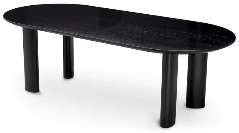 Casa Padrino Luxus Esstisch Schwarz 244 x 109,5 x H. 77 cm - Ovaler Massivholz Küchentisch - Esszimmer Möbel - Küchen Möbel - Luxus Möbel - Luxus Einrichtung