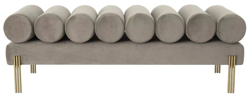 Casa Padrino Luxus Samt Sitzbank Grau / Messing 130 x 45 x H. 42 cm - Wohnzimmer Bank - Schlafzimmer Bank - Wohnzimmer Möbel - Schlafzimmer Möbel - Luxus Möbel - Luxus Einrichtung