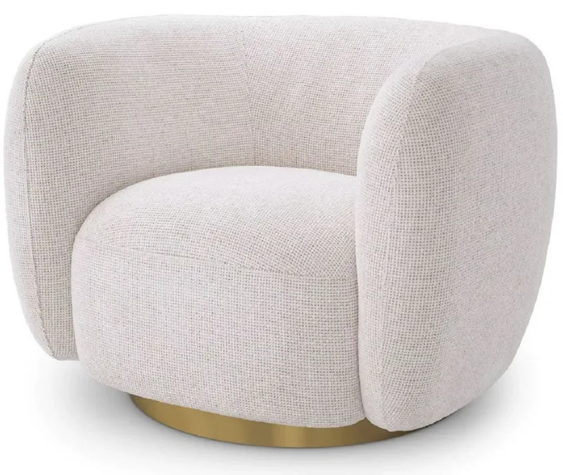 Casa Padrino Luxus Drehsessel Creme / Messing 93 x 80 x H. 71 cm - Wohnzimmer Sessel - Wohnzimmer Möbel - Luxus Möbel - Wohnzimmer Einrichtung - Luxus Einrichtung - Möbel Luxus