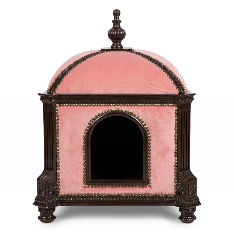 Casa Padrino Barock Katzenhaus Rosa / Dunkelbraun - Prunkvoller Katzen Tempel im Barockstil - Handgefertigtes Barockstil Katzenbett - Barock Katzen Möbel - Barock Tiermöbel