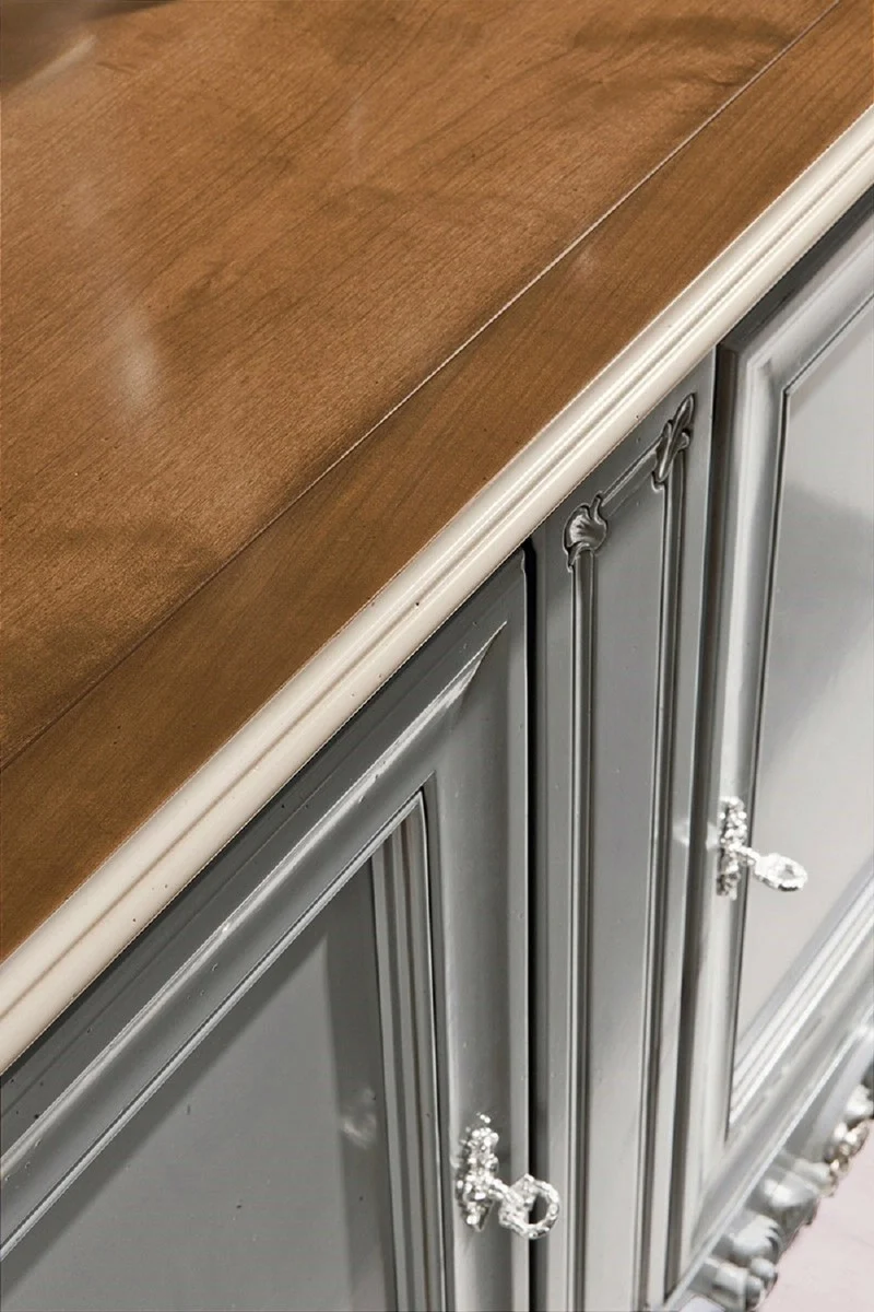 Casa Padrino Luxus Barock Sideboard Grau / Braun / Creme - Handgefertigter Massivholz Schrank mit 2 Türen - Luxus Möbel Möbel im Barockstil - Barock Möbel - Luxus Qualität - Made in Italy