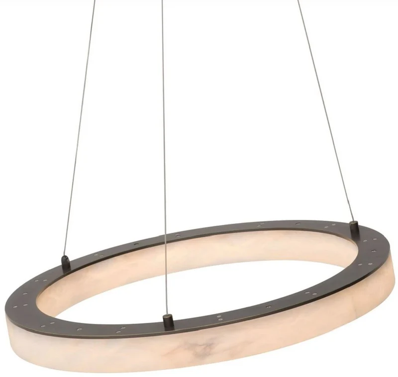 Casa Padrino Luxus LED Kronleuchter Alabaster / Bronze Ø 60 x H. 5,5 cm - Runder Wohnzimmer Kronleuchter mit Alabaster Lampenschirm - Luxus Möbel - Luxus Interior - Luxus LED Leuchten