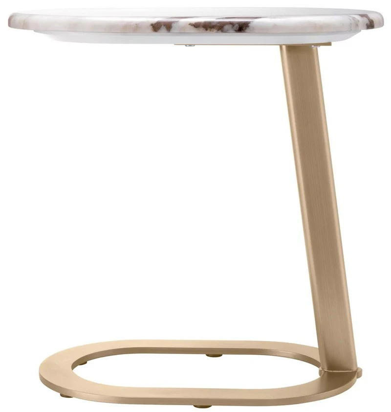 Casa Padrino Luxus Beistelltisch Weiß-Braun / Messing 49 x 34 x H. 50 cm - Edelstahl Tisch mit Marmorplatte - Wohnzimmer Möbel - Luxus Möbel - Wohnzimmer Einrichtung - Luxus Qualität
