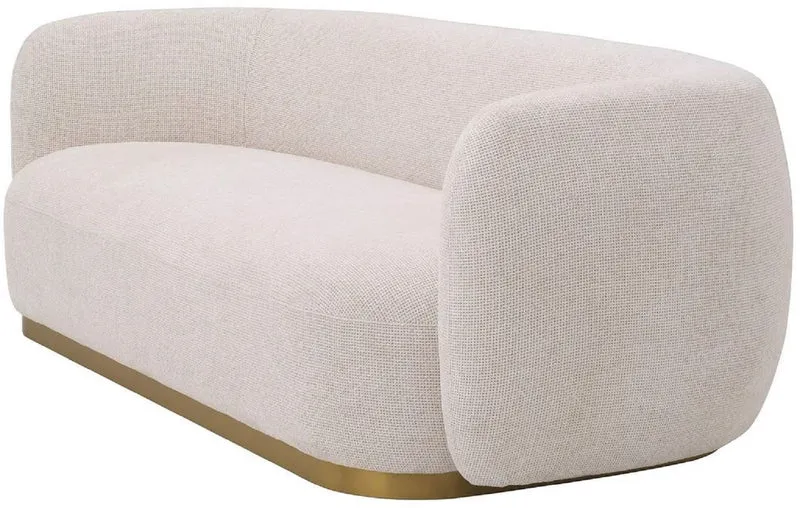 Casa Padrino Luxus Sofa Creme / Messing 223 x 96 x H. 71 cm - Wohnzimmer Sofa - Hotel Sofa - Wohnzimmer Möbel - Hotel Möbel - Luxus Möbel - Luxus Einrichtung - Wohnzimmer Einrichtung