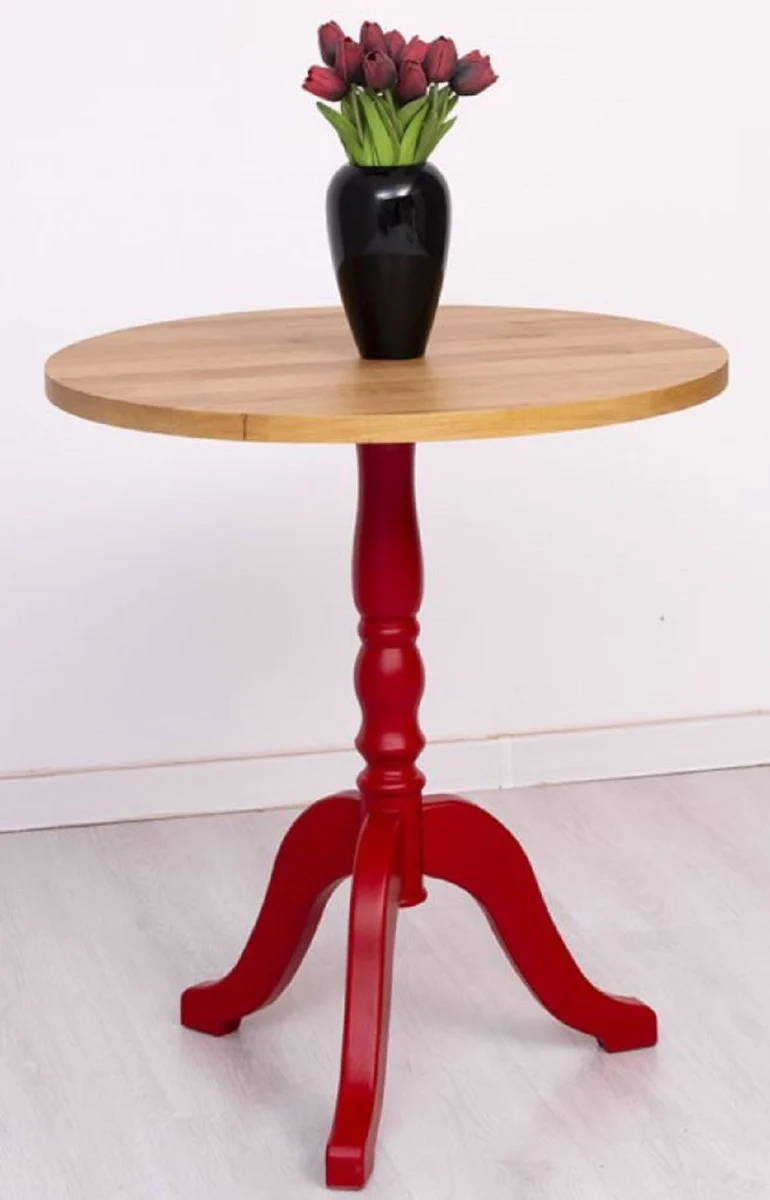 Casa Padrino Landhausstil Esstisch Naturfarben / Rot Ø 70 x H. 78 cm - Runder Massivholz Küchentisch - Esszimmer Möbel im Landhausstil - Massivholz Esszimmer Möbel - Landhausstil Möbel