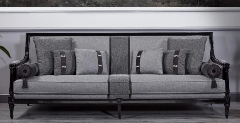 Casa Padrino Luxus Barock Sofa Grau / Schwarz - Prunkvolles Wohnzimmer Sofa - Barockstil Wohnzimmer Möbel - Luxus Möbel im Barockstil - Barock Einrichtung - Edel & Prunkvoll