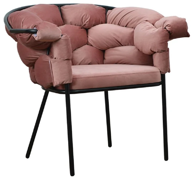 Casa Padrino Luxus Designer Sessel Rosa / Schwarz 81 x 64 x H. 75 cm - Wohnzimmer Sessel - Hotel Sessel - Wohnzimmer Möbel - Luxus Möbel - Wohnzimmer Einrichtung - Luxus Einrichtung - Möbel Luxus