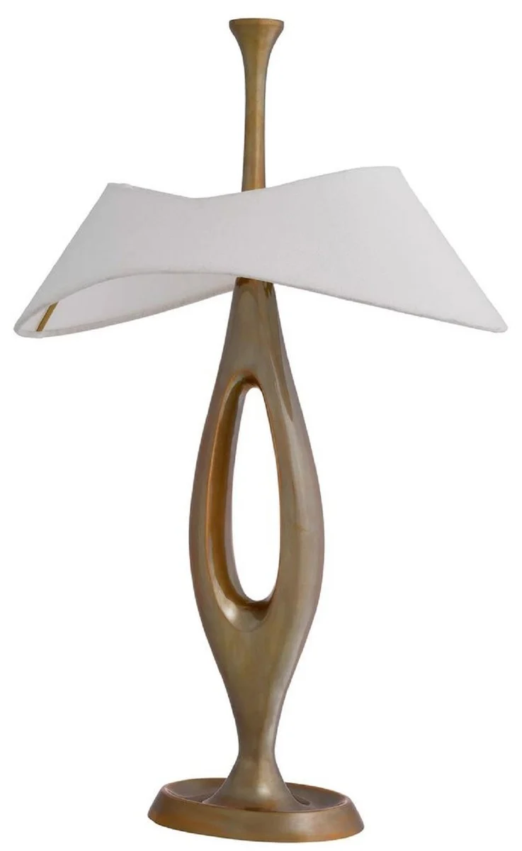 Casa Padrino Luxus Tischleuchte Vintage Messing / Weiß 41,5 x H. 63 cm - Messing Schreibtischleuchte mit Lampenschirm - Luxus Tischleuchten - Luxus Leuchten - Luxus Möbel - Luxus Interior