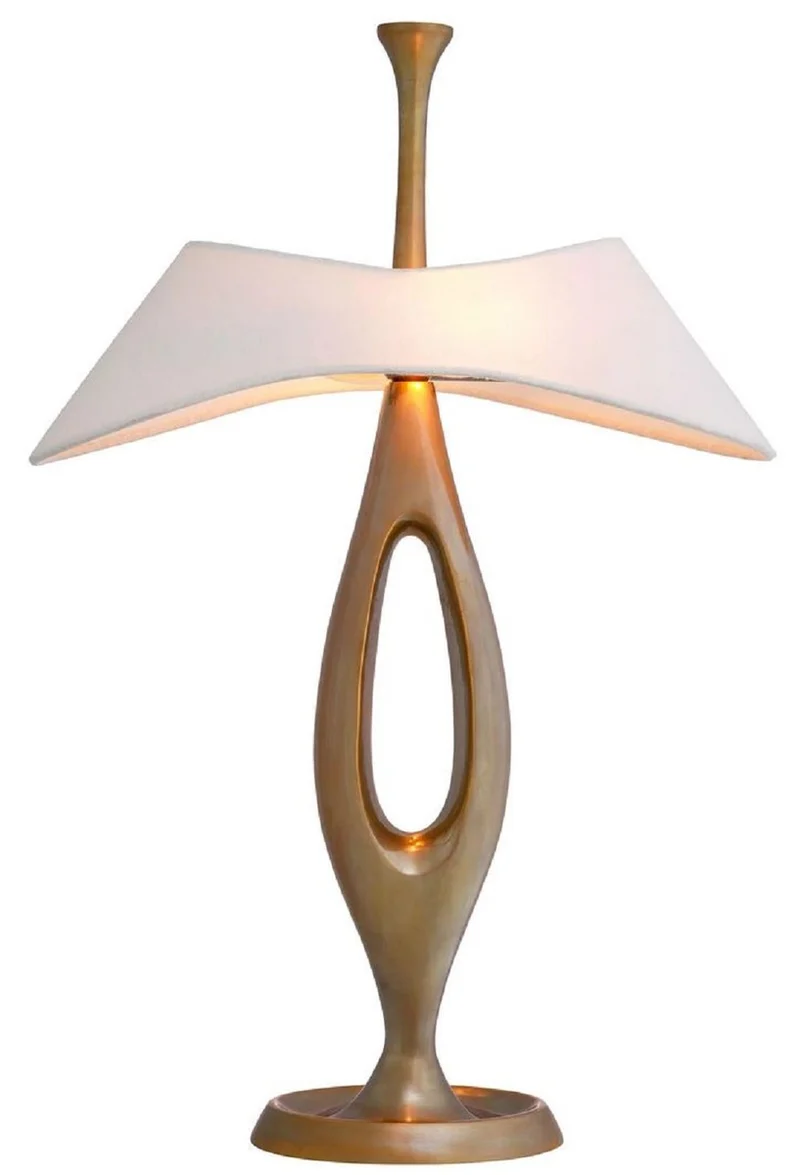 Casa Padrino Luxus Tischleuchte Vintage Messing / Weiß 41,5 x H. 63 cm - Messing Schreibtischleuchte mit Lampenschirm - Luxus Tischleuchten - Luxus Leuchten - Luxus Möbel - Luxus Interior