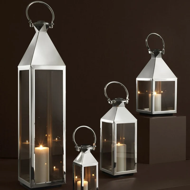 Casa Padrino Luxus Kerzenleuchter Silber 24 x 24 x H. 114 cm - Edelstahl Laterne mit Tragegriff - Gastronomie Accessoires - Restaurant Accessoires - Hotel Accessoires - Deko Accessoires