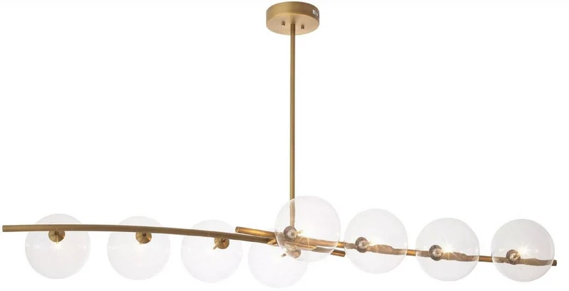 Casa Padrino Luxus Halogen Kronleuchter Antik Messing 177 x 56 x H. 88,5 cm - Wohnzimmer Kronleuchter mit runden Glas Lampenschirmen - Hotel Kronleuchter - Restaurant Kronleuchter