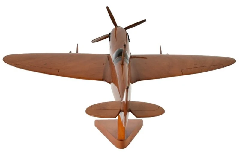 Casa Padrino Luxus Deko Jagdflugzeug Supermarine Spitfire Braun / Schwarz 40 x 36 x H. 20 cm - Holz Flugzeug mit Ständer - Propellerflugzeug - Modellflugzeug - Schreibtisch Deko - Deko Accessoires