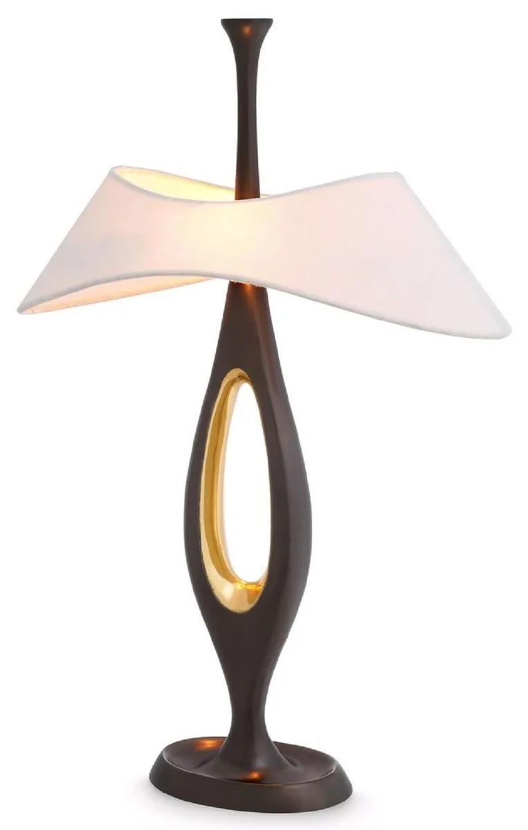 Casa Padrino Luxus Tischleuchte Rotguss / Messing / Weiß 41,5 x H. 63 cm - Messing Schreibtischleuchte mit Lampenschirm - Luxus Tischleuchten - Luxus Leuchten - Luxus Möbel - Luxus Interior