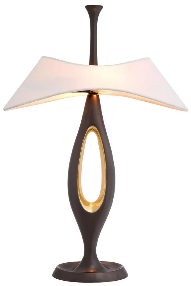 Casa Padrino Luxus Tischleuchte Rotguss / Messing / Weiß 41,5 x H. 63 cm - Messing Schreibtischleuchte mit Lampenschirm - Luxus Tischleuchten - Luxus Leuchten - Luxus Möbel - Luxus Interior