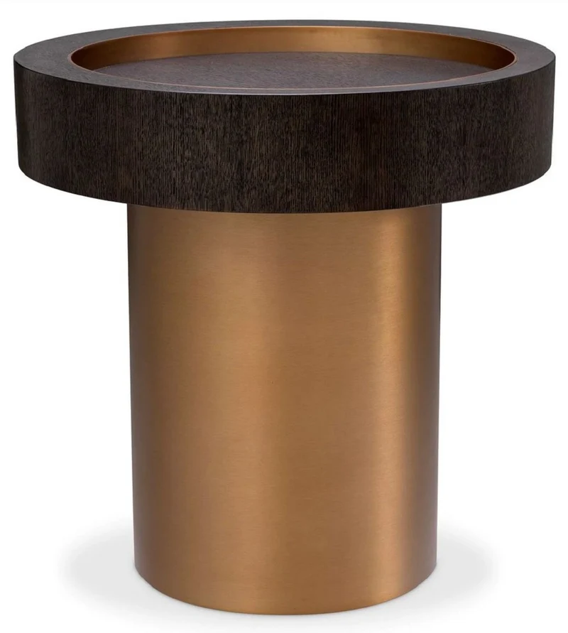 Casa Padrino Luxus Beistelltisch Mokka / Messing Ø 50 x H. 50,5 cm - Runder Wohnzimmer Tisch - Wohnzimmer Möbel - Luxus Möbel - Luxus Einrichtung - Wohnzimmer Einrichtung