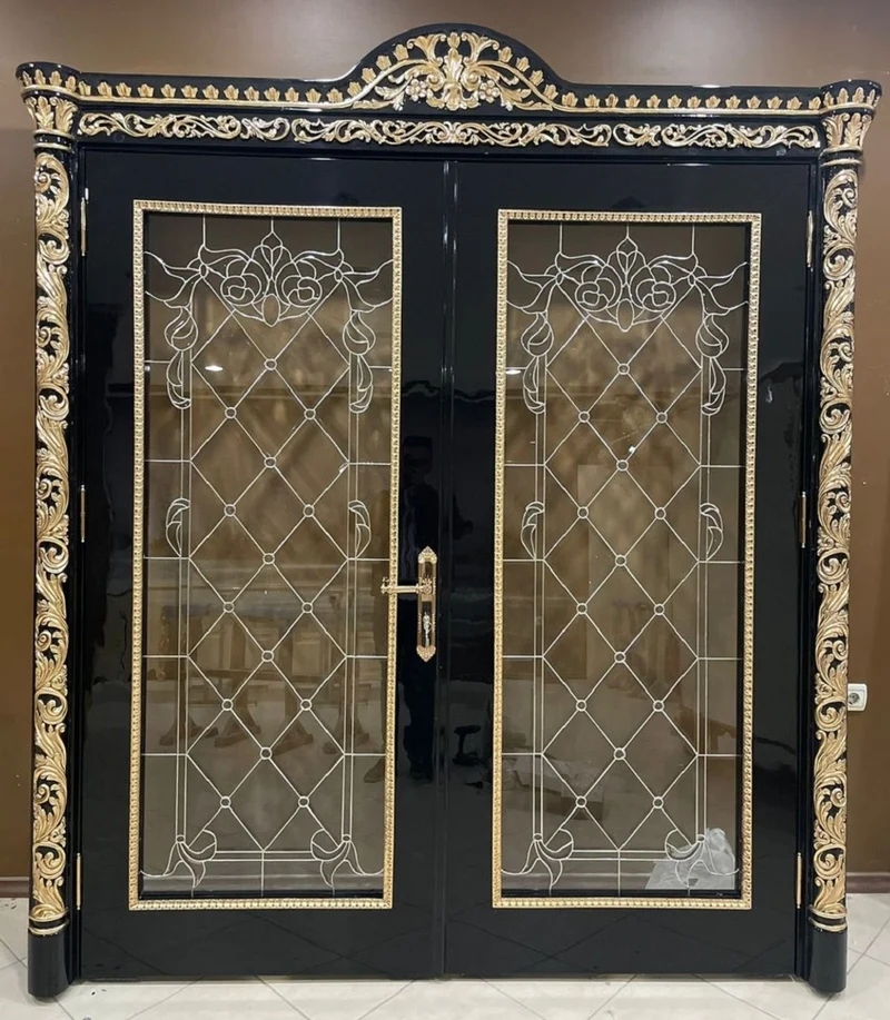 Casa Padrino Luxus Barock Doppel Wohnungstür Schwarz / Gold - Prunkvolle Massivholz Tür mit Rahmen - Luxus Möbel im Barockstil - Barock Möbel - Hotel Möbel - Barock Einrichtung - Edel & Prunkvoll