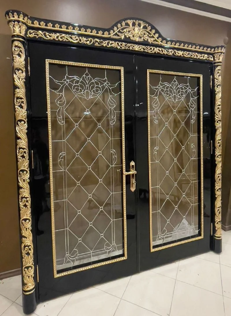 Casa Padrino Luxus Barock Doppel Wohnungstür Schwarz / Gold - Prunkvolle Massivholz Tür mit Rahmen - Luxus Möbel im Barockstil - Barock Möbel - Hotel Möbel - Barock Einrichtung - Edel & Prunkvoll