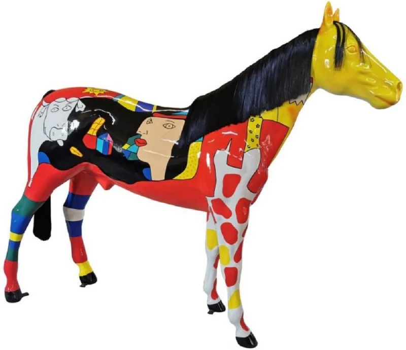Casa Padrino Luxus Deko Skulptur Pferd Bunt 240 x H. 200 cm - Riesige Gartenskulptur - Lebensgroße Skulptur - XXL Deko Skulptur - XXL Deko Figur - XXL Tierfigur - Luxus Garten Deko Tierfigur