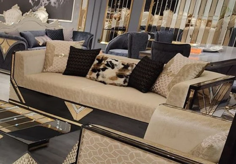 Casa Padrino Luxus 3er Sofa Gold / Schwarz - Wohnzimmer Sofa - Hotel Sofa - Wohnzimmer Möbel - Hotel Möbel - Luxus Möbel - Wohnzimmer Einrichtung - Luxus Einrichtung
