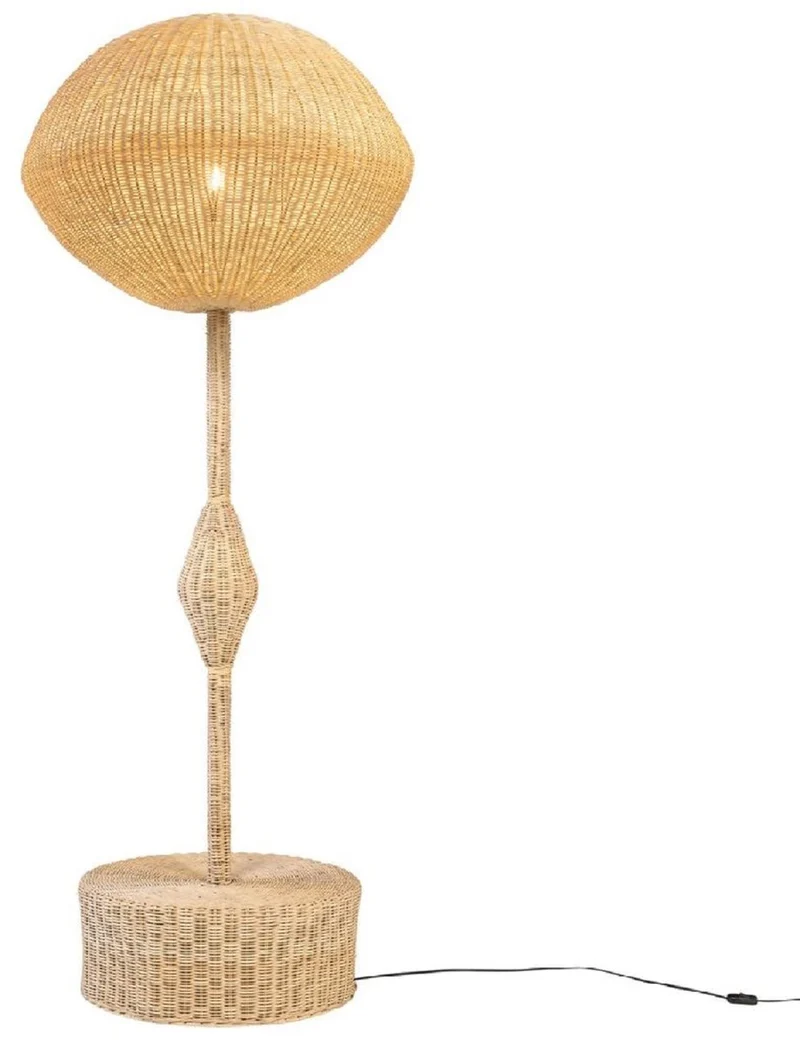 Casa Padrino Luxus Designer Stehleuchte Naturfarben Ø 70 x H. 177 cm - Runde Rattan Stehlampe - Wohnzimmer Stehleuchte - Luxus Leuchten - Luxus Stehleuchten