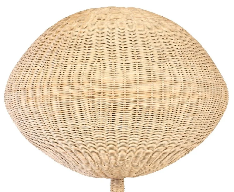 Casa Padrino Luxus Designer Stehleuchte Naturfarben Ø 70 x H. 177 cm - Runde Rattan Stehlampe - Wohnzimmer Stehleuchte - Luxus Leuchten - Luxus Stehleuchten