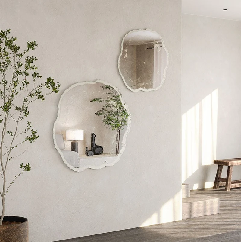 Casa Padrino Luxus Wandspiegel im Baumscheiben Design Weiß / Beige 80 x 2,5 x H. 78 cm - Wohnzimmer Spiegel - Schlafzimmer Spiegel - Garderoben Spiegel - Luxus Möbel - Luxus Interior