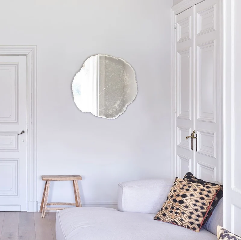 Casa Padrino Luxus Wandspiegel im Baumscheiben Design Weiß / Beige 80 x 2,5 x H. 78 cm - Wohnzimmer Spiegel - Schlafzimmer Spiegel - Garderoben Spiegel - Luxus Möbel - Luxus Interior
