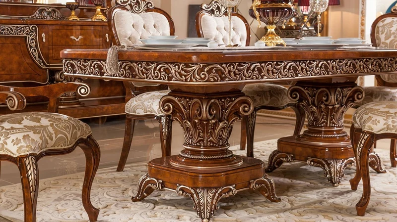Casa Padrino Luxus Barock Esszimmer Set Braun / Gold / Bronze - 1 Barock Esstisch & 6 Barock Esszimmerstühle - Barock Esszimmer Möbel - Luxus Möbel im Barockstil - Edel & Prunkvoll