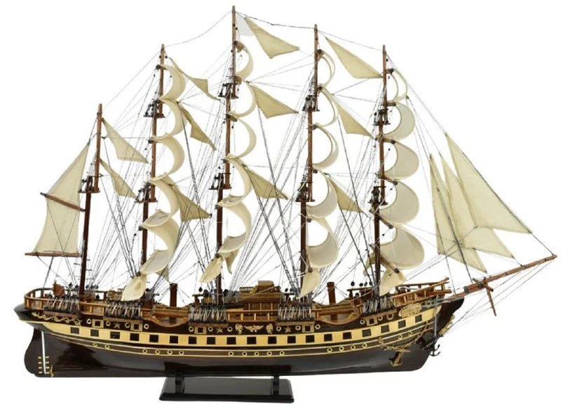Casa Padrino Luxus Flaggschiff France II Mehrfarbig 120 x 27 x H. 87 cm - Handgefertigtes Deko Schiff - Holzschiff - Segelschiff - Kriegsschiff - Modellschiff - Wohnzimmer Deko - Deko Accessoires